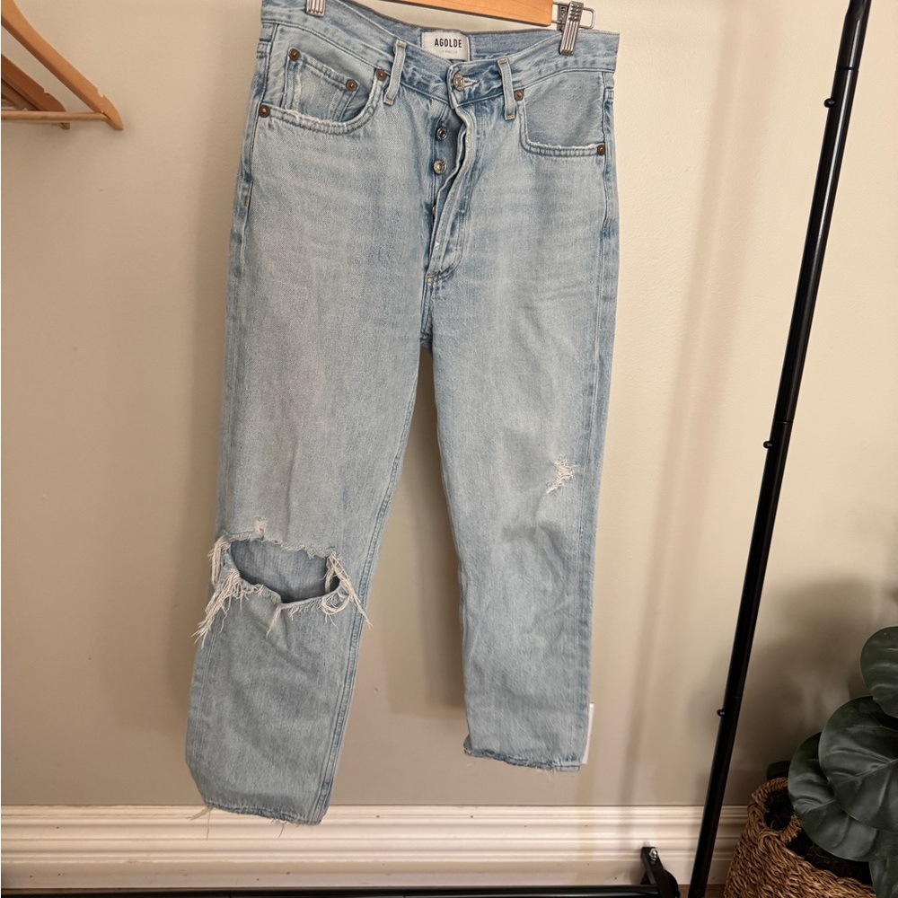 Agolde Light Blue Distressed Ankle Jeans